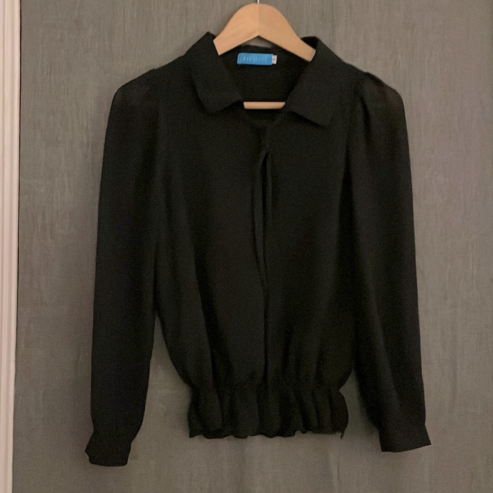 Black chiffon ribbon neck blouse